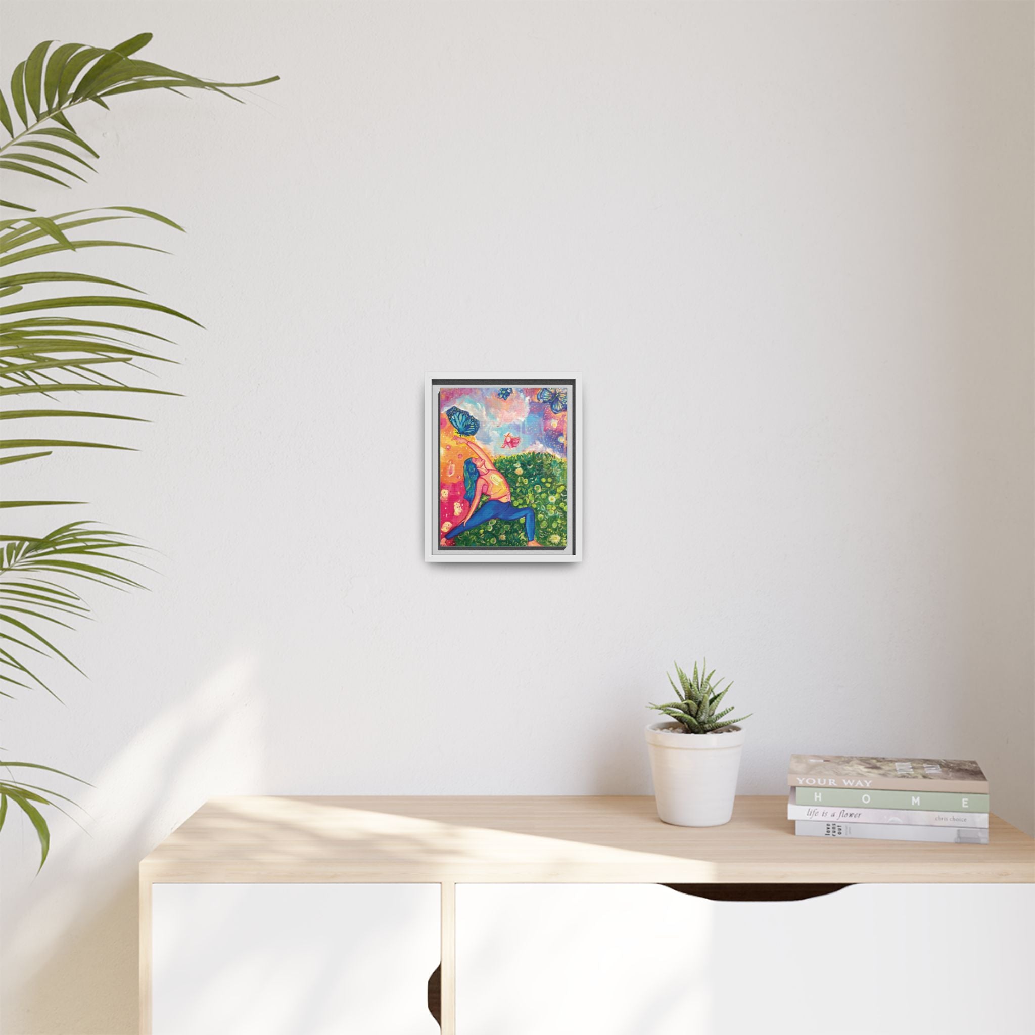 Yoga Butterfly Matte Canvas Framed Art — Colorful Warrior Pose Wall Decor