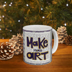 Make More Art Ceramic Mug — Literary Vintage Newspaper Design | Gift for Artists & Book Lovers (11oz)