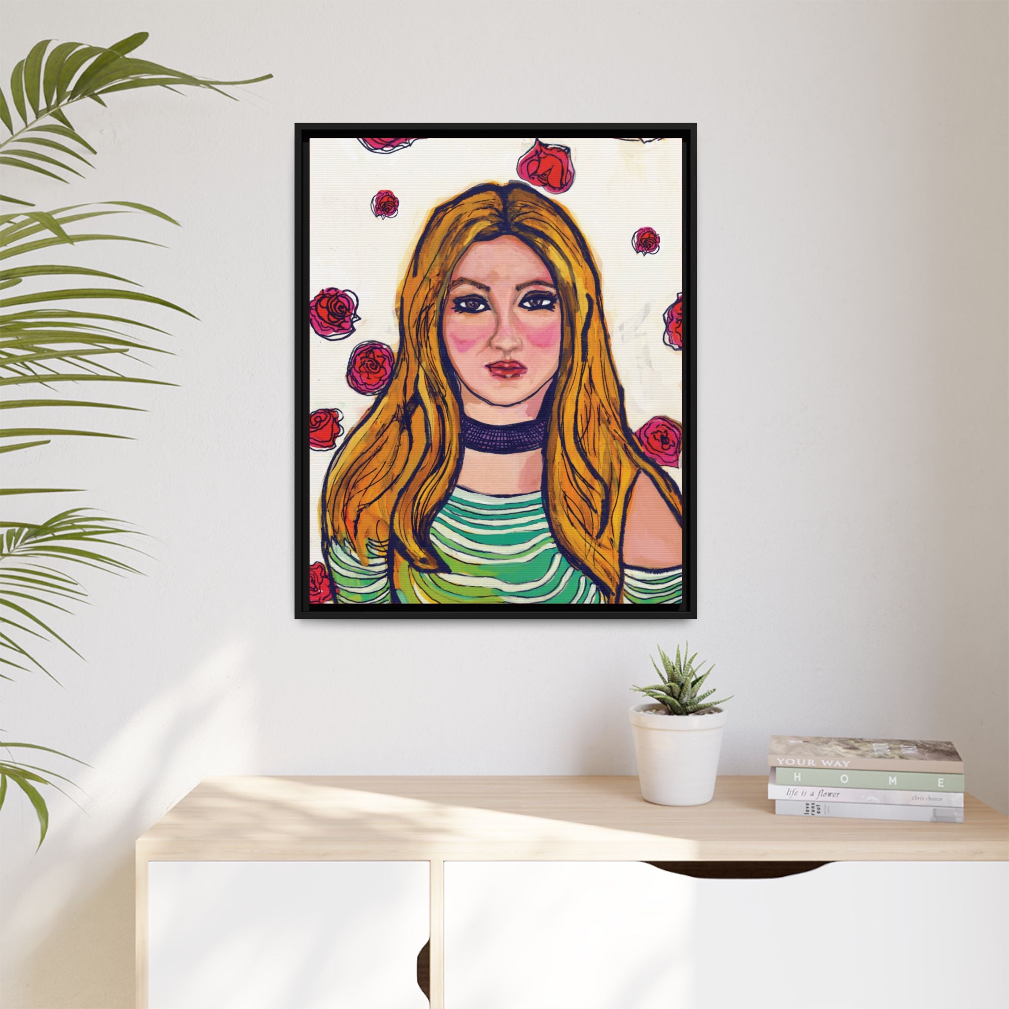 Bleu Soleil — Rose | Original Mixed Media Feminine Portrait Print | Wall Art by Blue Moon Space