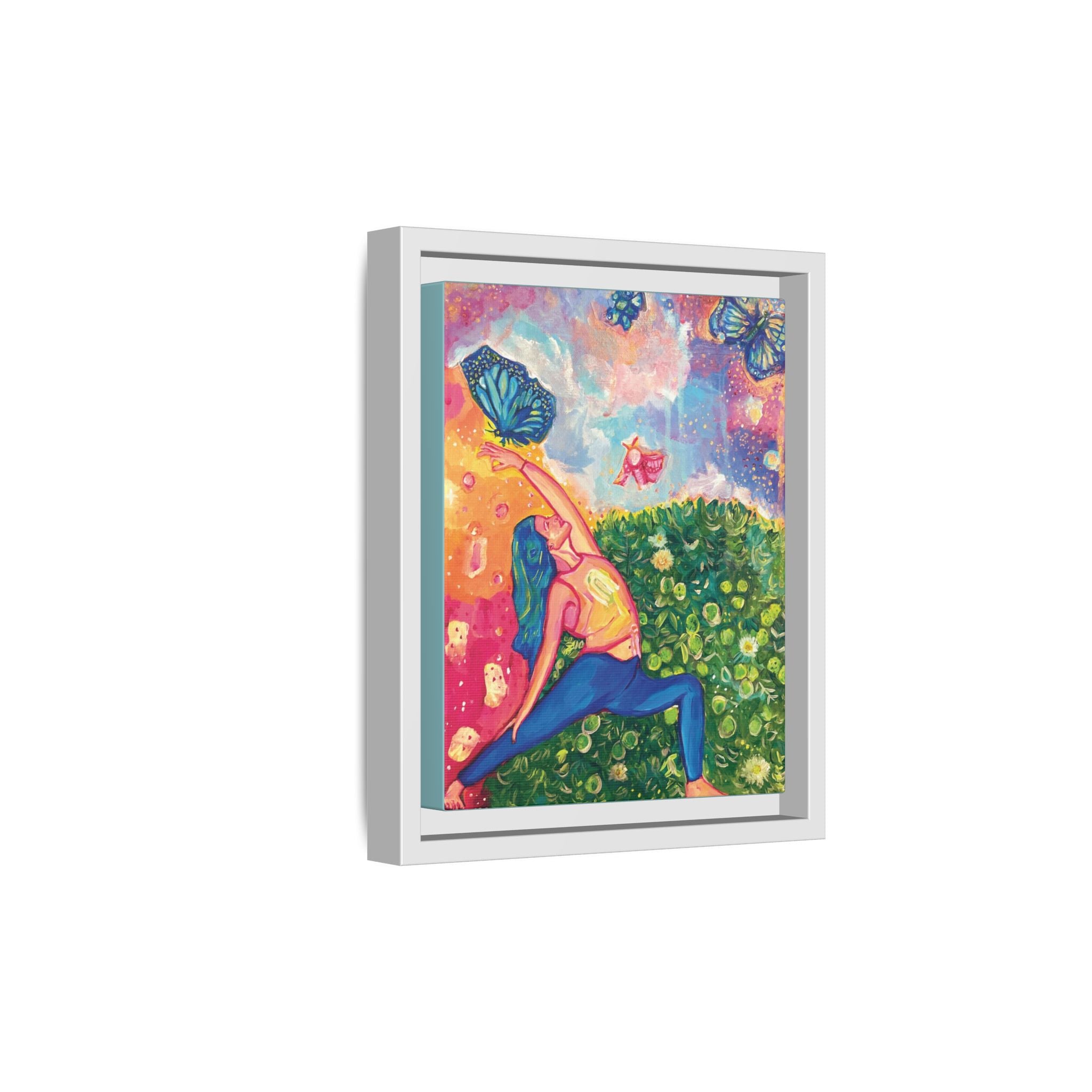 Yoga Butterfly Matte Canvas Framed Art — Colorful Warrior Pose Wall Decor