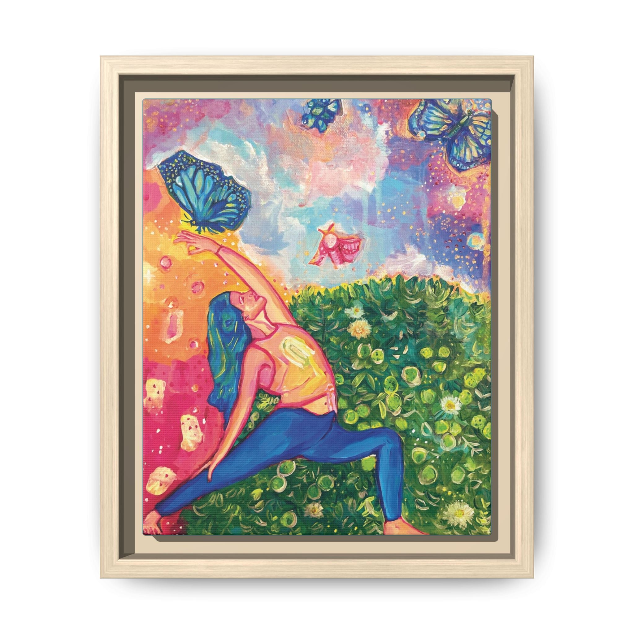 Yoga Butterfly Matte Canvas Framed Art — Colorful Warrior Pose Wall Decor