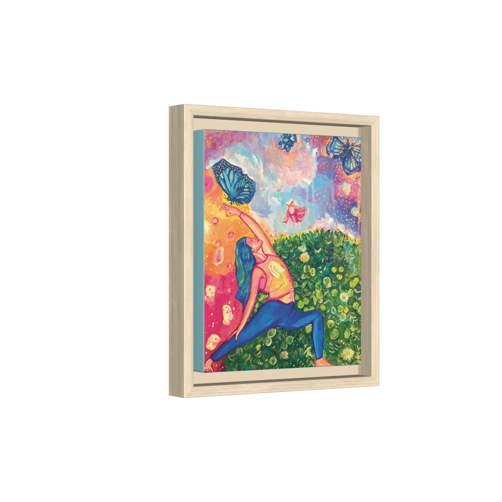 Yoga Butterfly Matte Canvas Framed Art — Colorful Warrior Pose Wall Decor