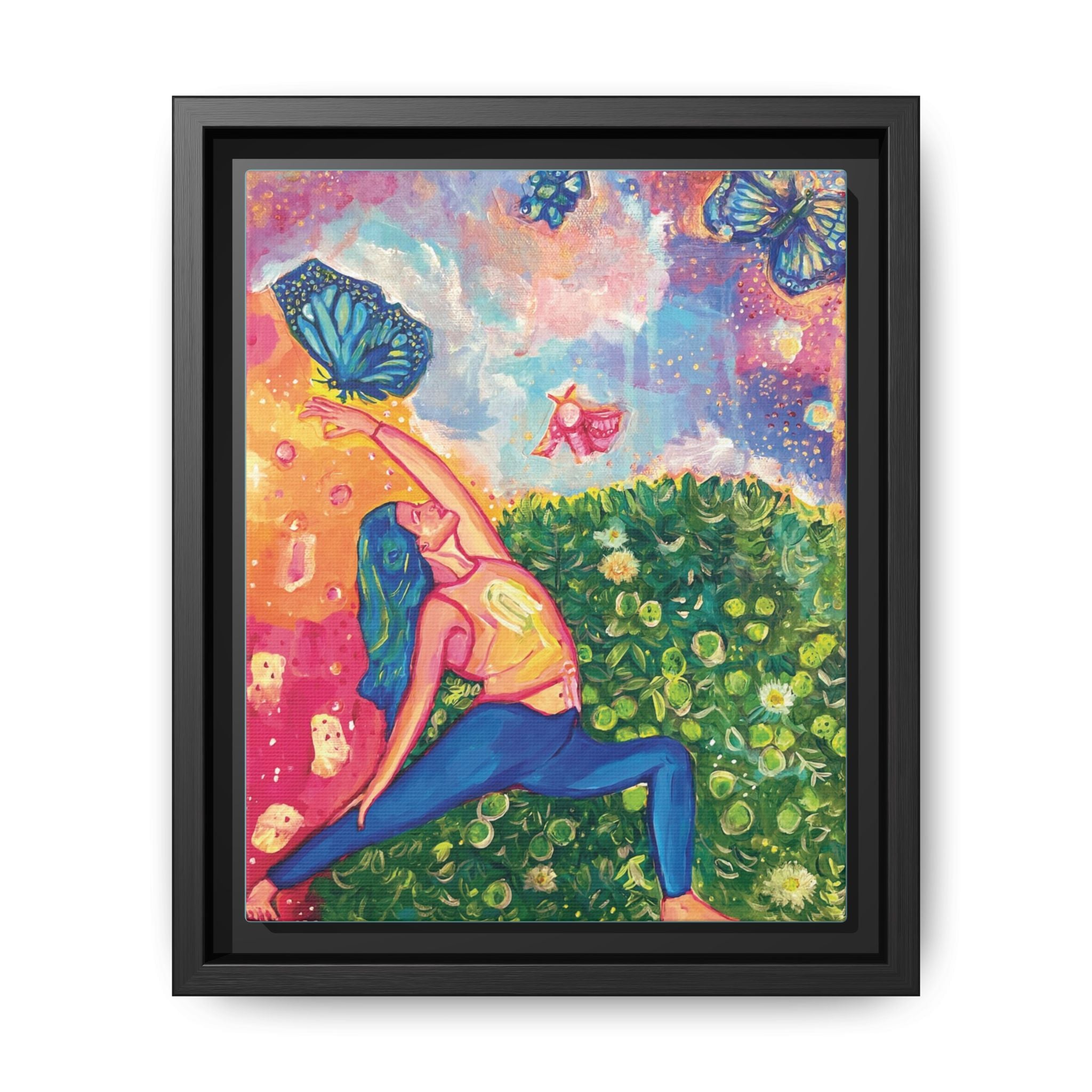 Yoga Butterfly Matte Canvas Framed Art — Colorful Warrior Pose Wall Decor