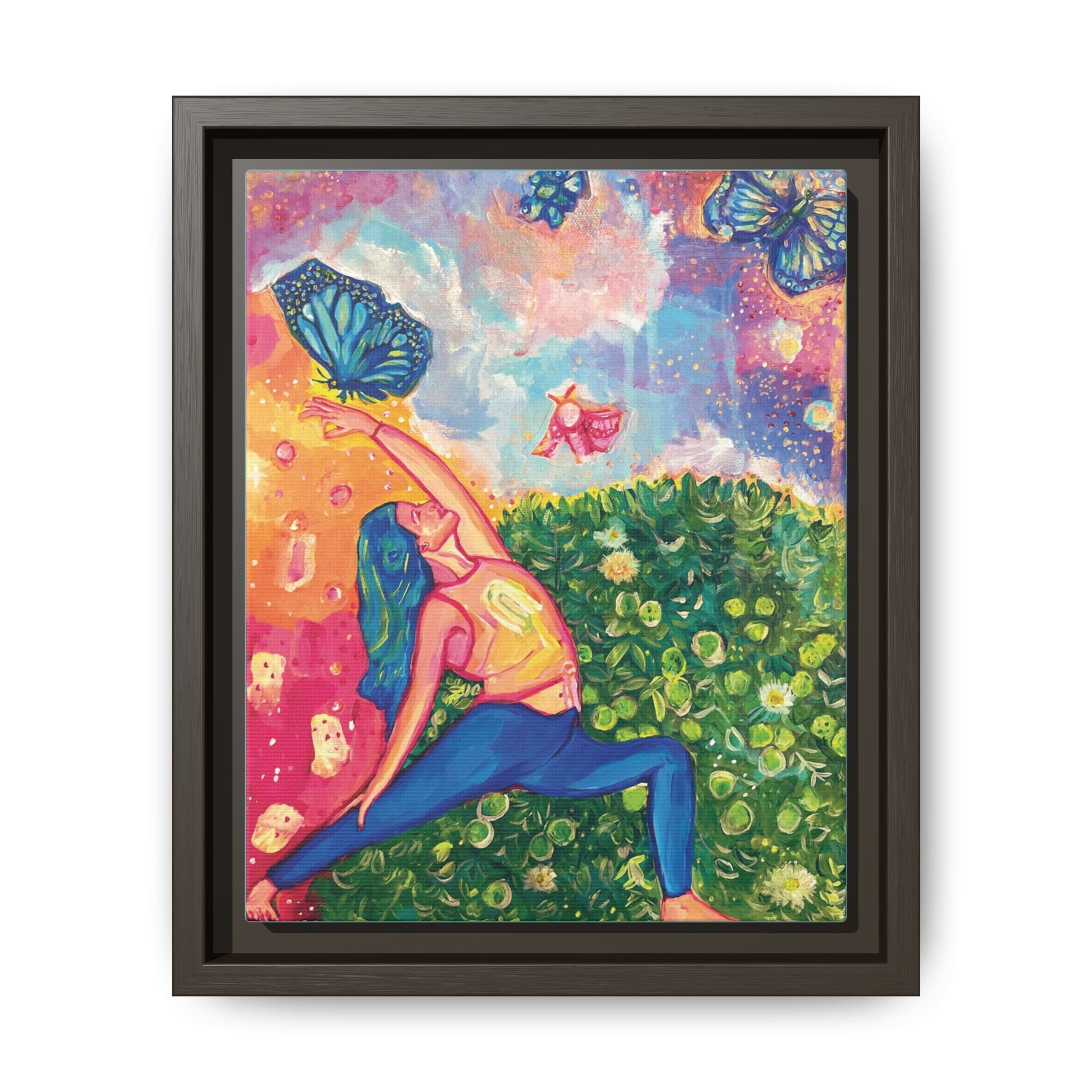 Yoga Butterfly Matte Canvas Framed Art — Colorful Warrior Pose Wall Decor